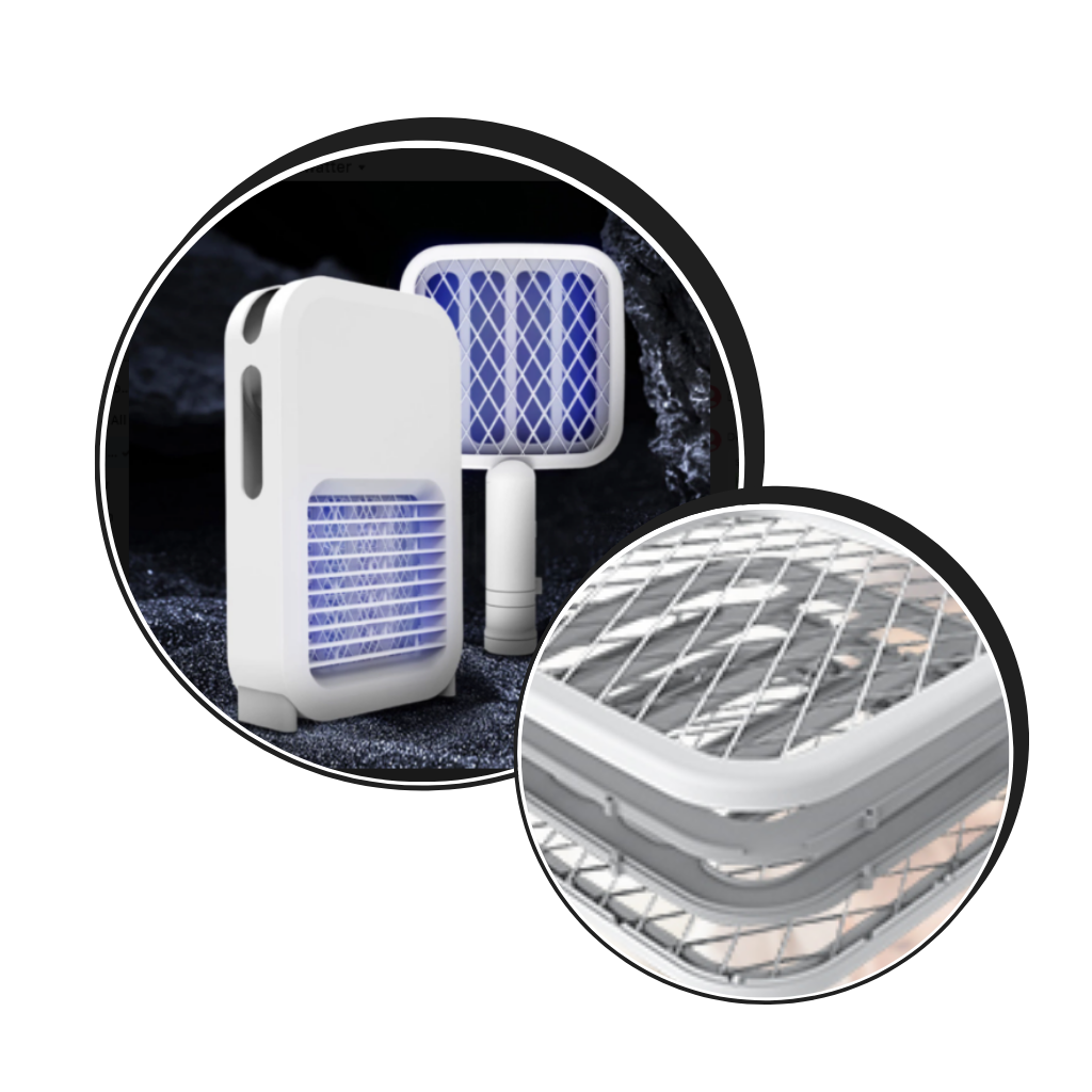 Raqueta lámpara LED anti mosquitos 2 en 1