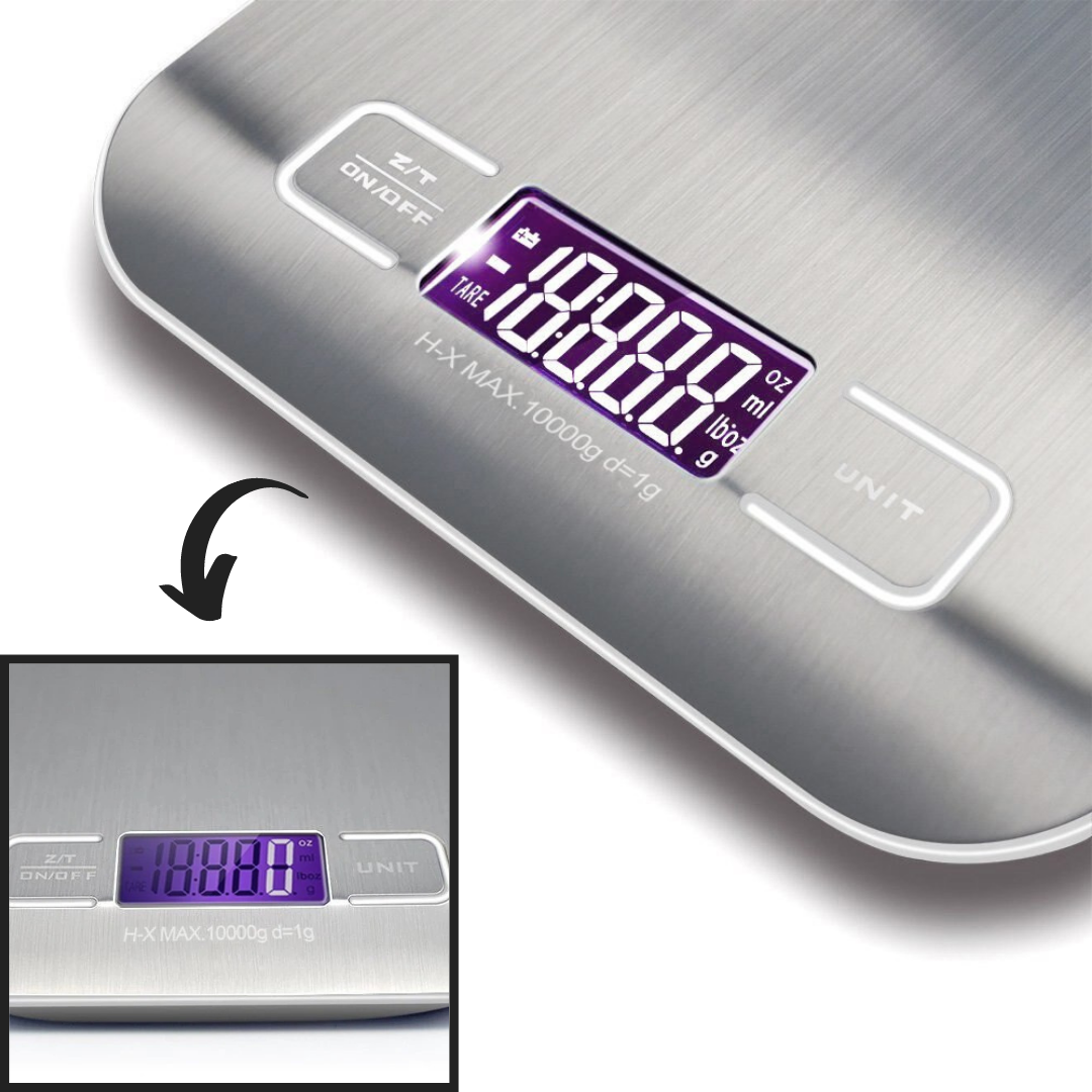 Báscula digital de cocina con pantalla LCD de acero inoxidable - Ozerty