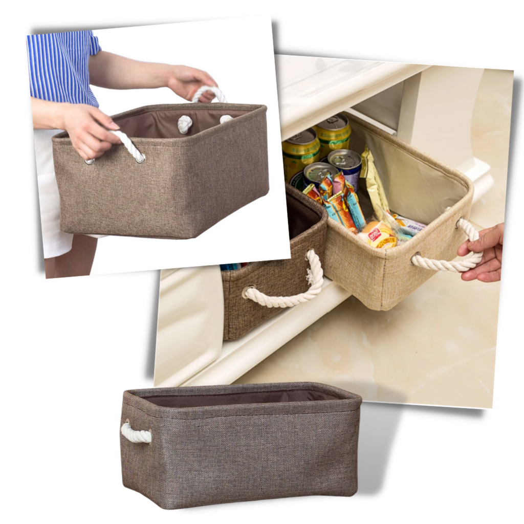 Elegante cesta de lino con asas de cuerda - Ozerty