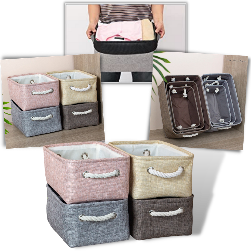 Elegante cesta de lino con asas de cuerda - Ozerty