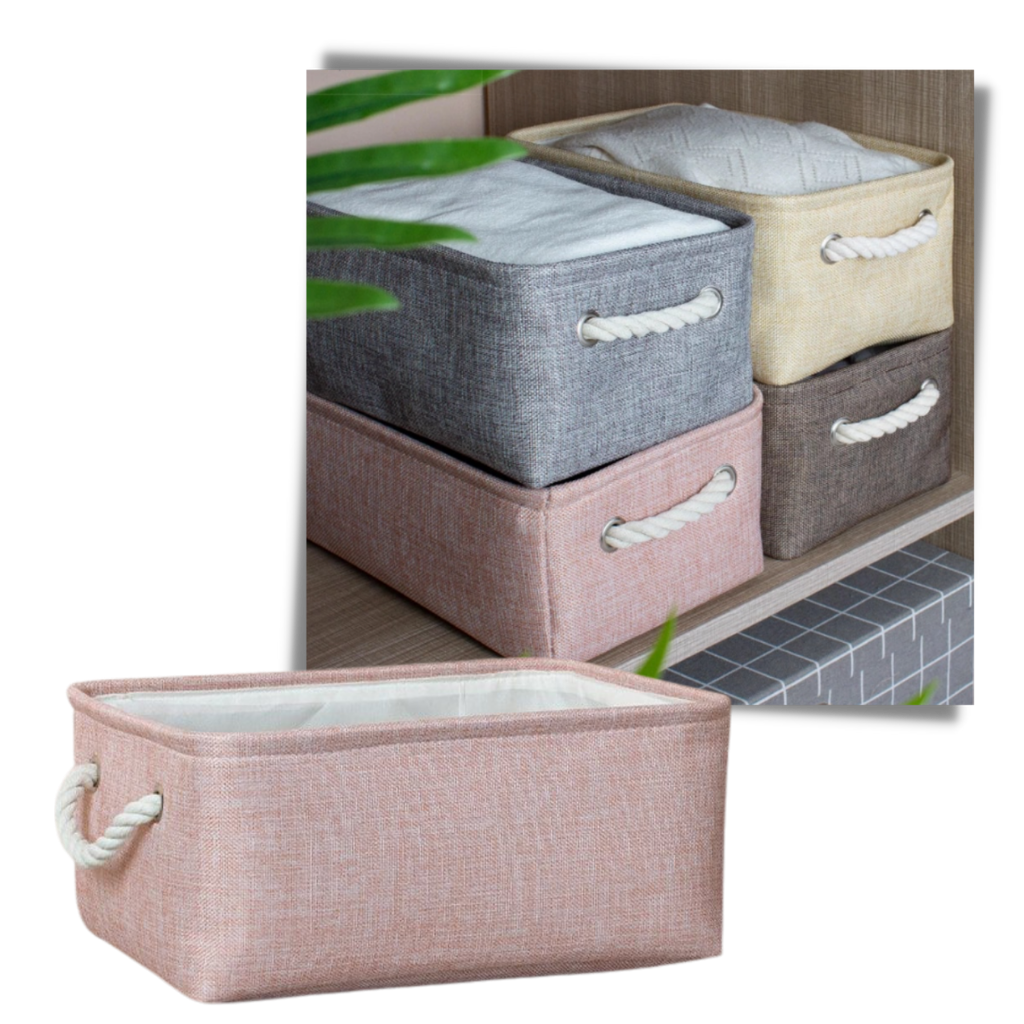 Elegante cesta de lino con asas de cuerda - Ozerty