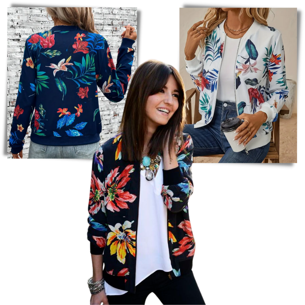 Chaqueta bomber con motivos florales y manga larga
- Ozerty