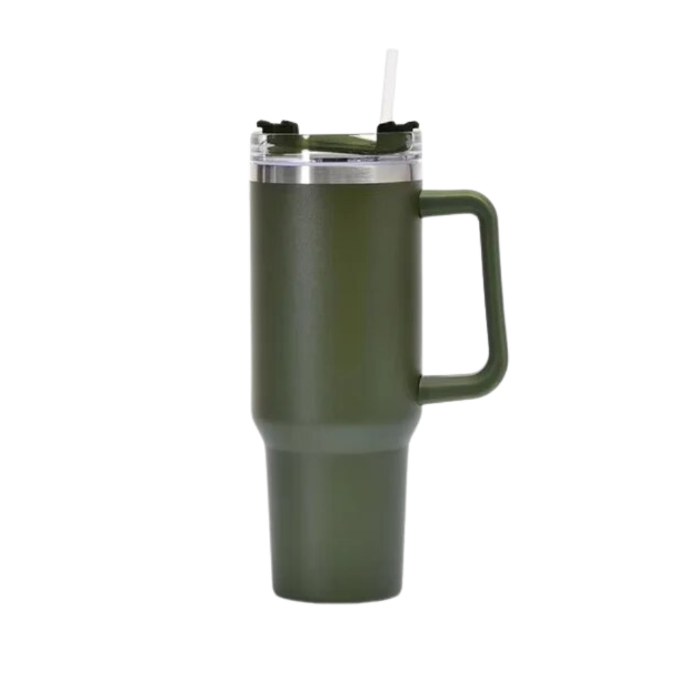 Taza de viaje con asa y gran capacidad para el coche
-Verde militar - Ozerty