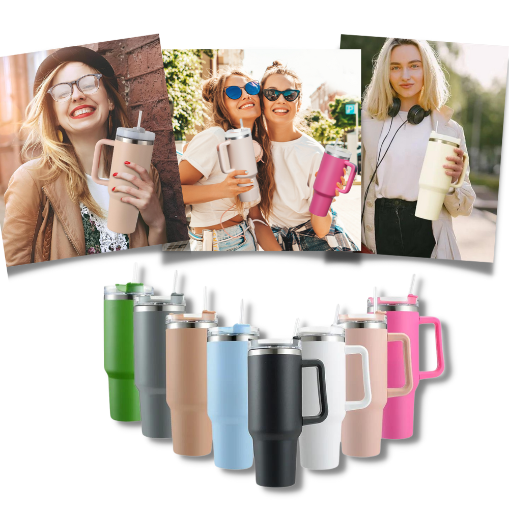 Taza de viaje con asa y gran capacidad para el coche
- Ozerty