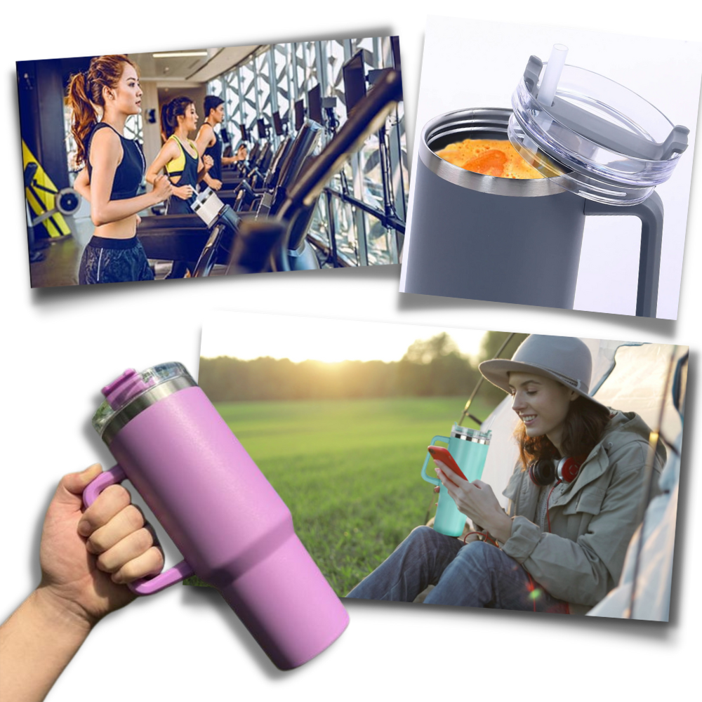 Taza de viaje con asa y gran capacidad para el coche
- Ozerty