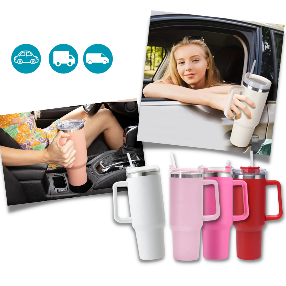 Taza de viaje con asa y gran capacidad para el coche
- Ozerty