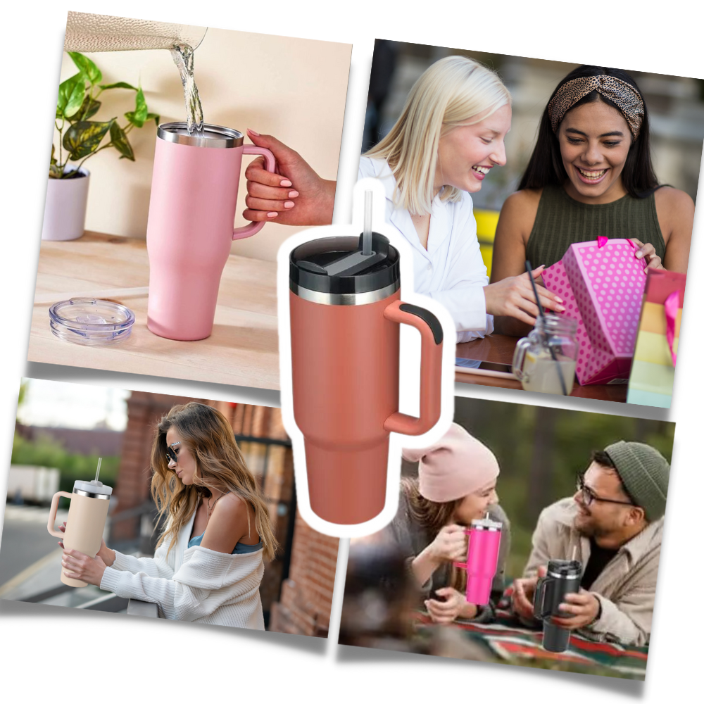 Taza de viaje con asa y gran capacidad para el coche
- Ozerty