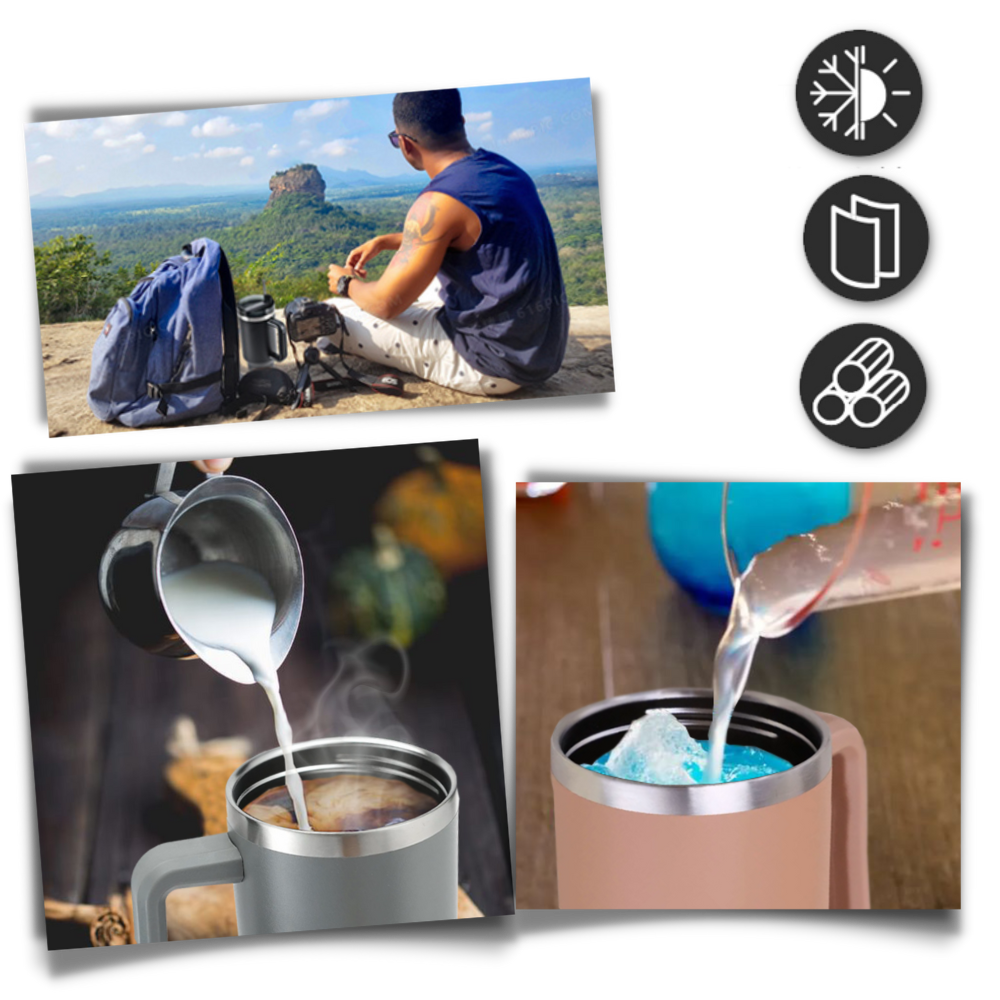 Taza de viaje con asa y gran capacidad para el coche
- Ozerty