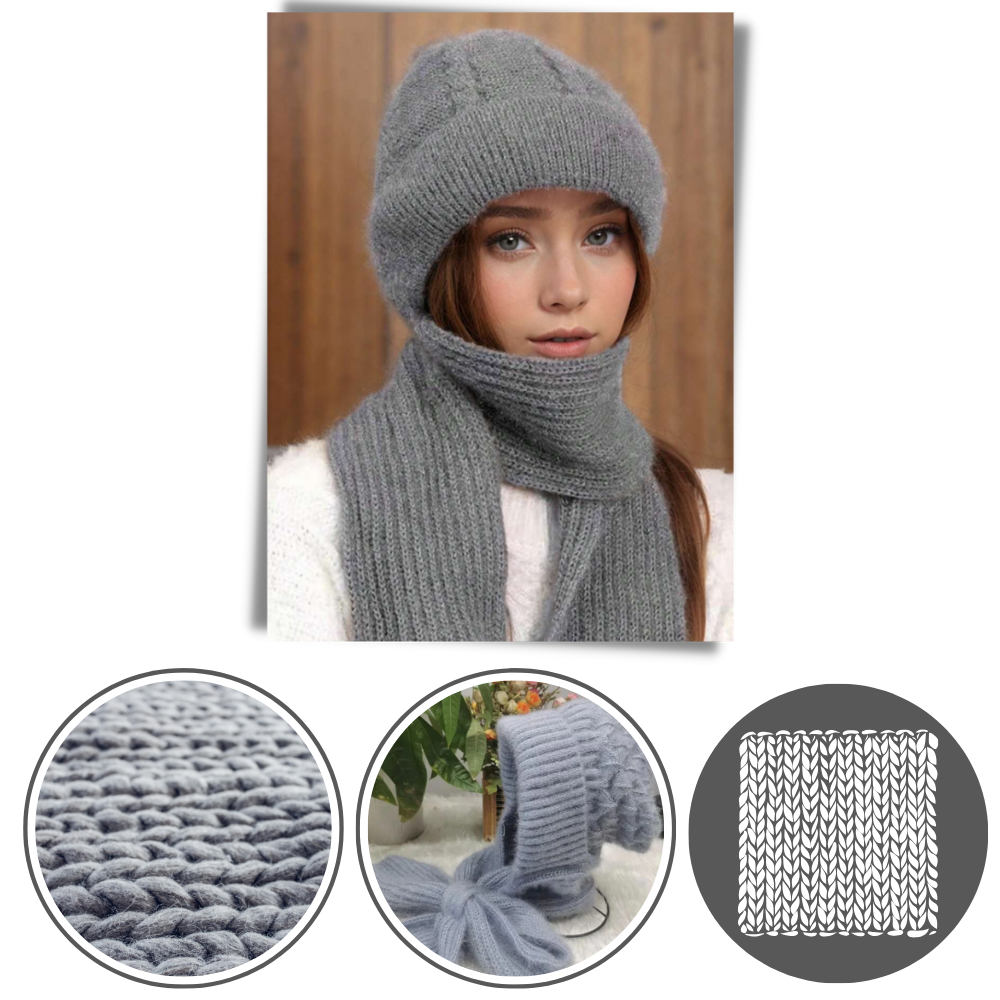 Gorro y bufanda de punto 2 en 1, con protección auditiva y material cortaviento
- Ozerty