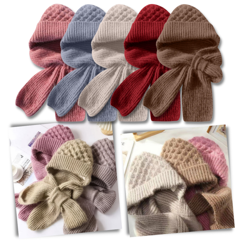 Gorro y bufanda de punto 2 en 1, con protección auditiva y material cortaviento
- Ozerty