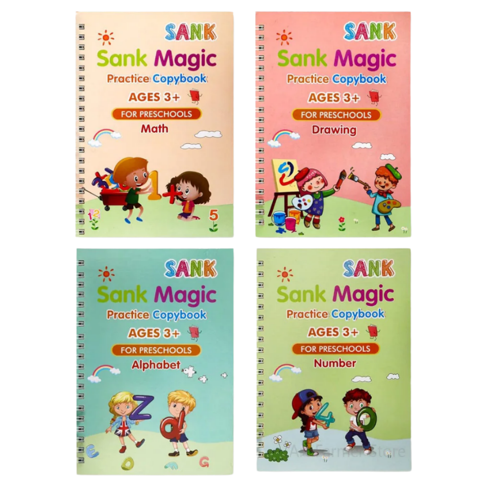 Cuadernos de caligrafía reutilizables Write & Wipe
-4 Libros en inglés - Ozerty