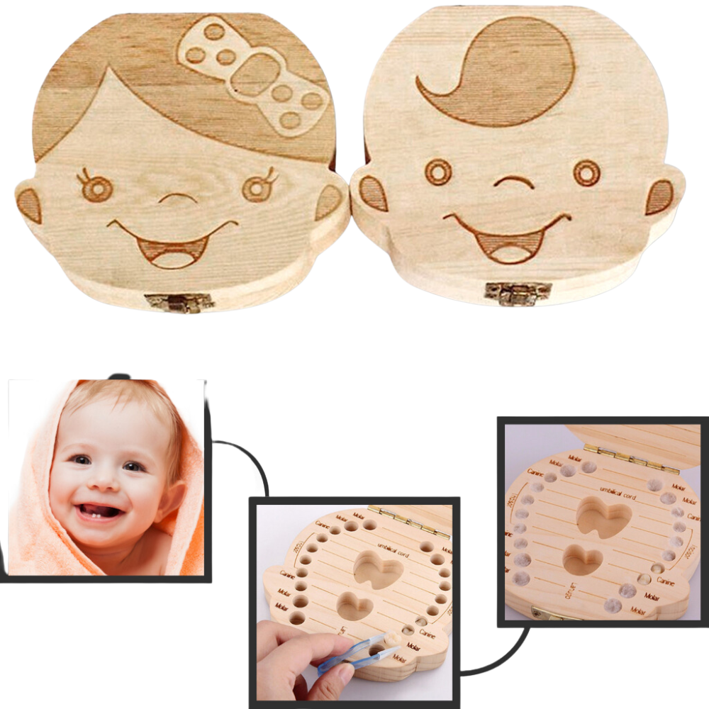 Caja de madera para dientes de bebé