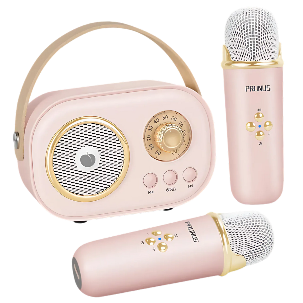 Mini karaoke Bluetooth con micrófonos duales -Rosa - Ozerty