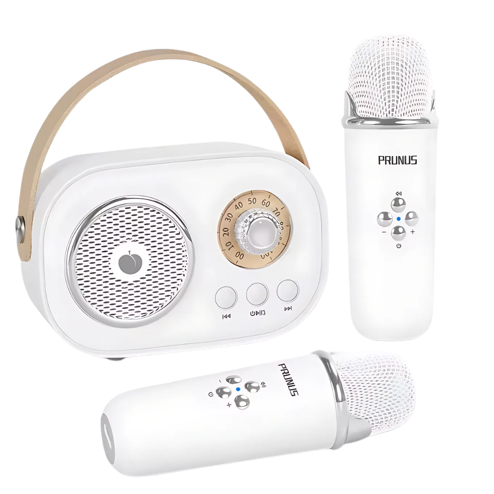 Mini karaoke Bluetooth con micrófonos duales -Blanco - Ozerty