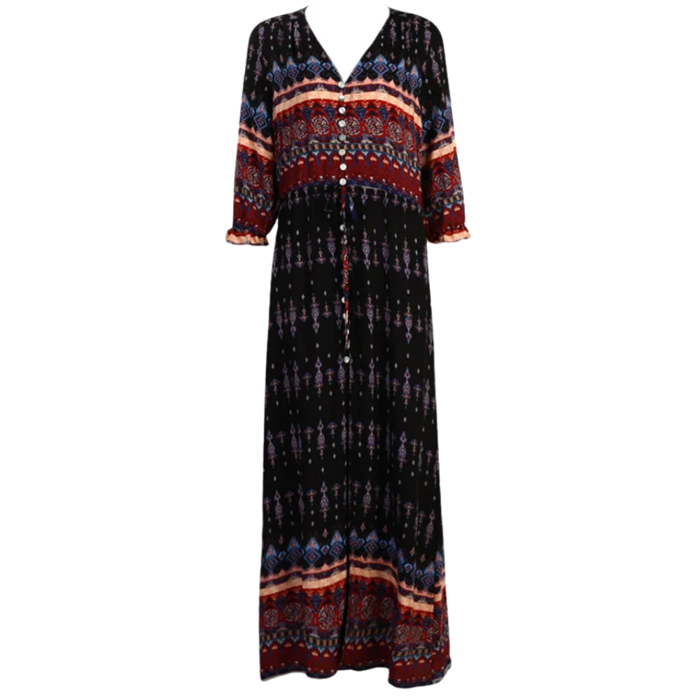 Vestido bohemio con cuello de pico

 -Negro/XXXL - Ozerty