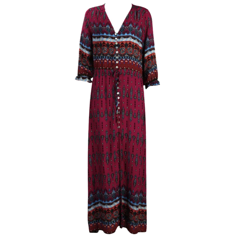 Vestido bohemio con cuello de pico

 -Rojo/XXXL - Ozerty