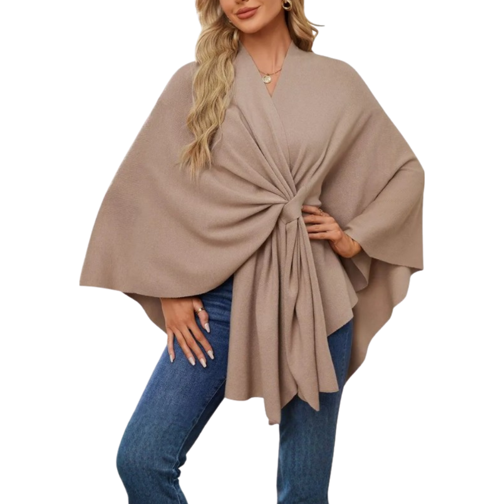 Poncho de punto elegante para mujer -Camel claro - Ozerty