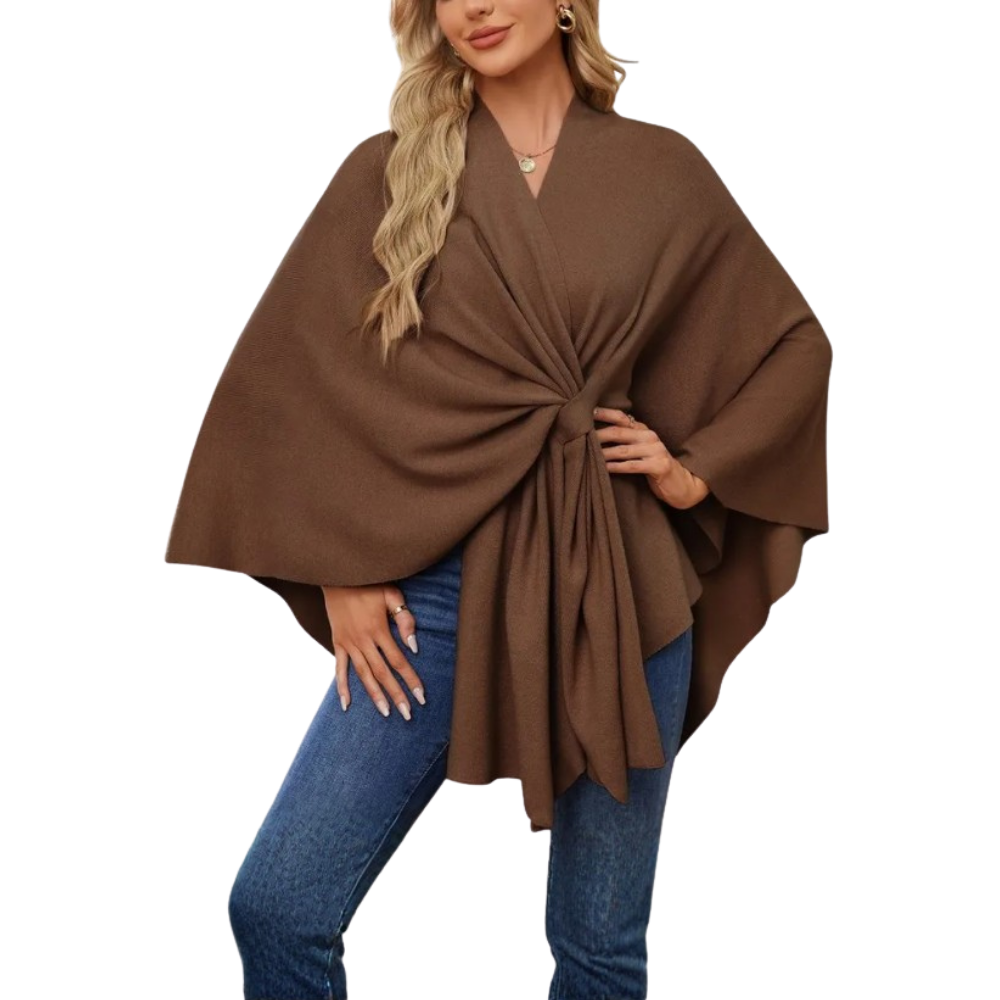Poncho de punto elegante para mujer -Café - Ozerty