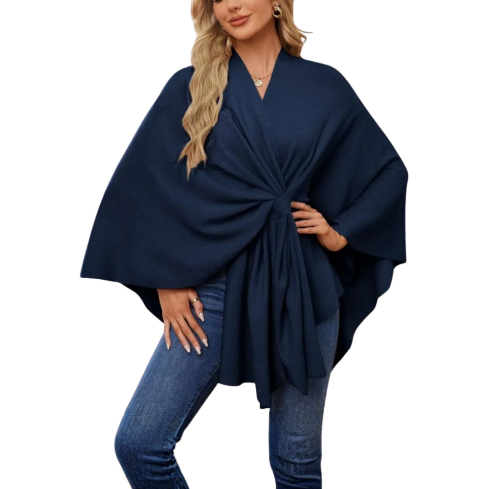 Poncho de punto elegante para mujer -Azul marino - Ozerty