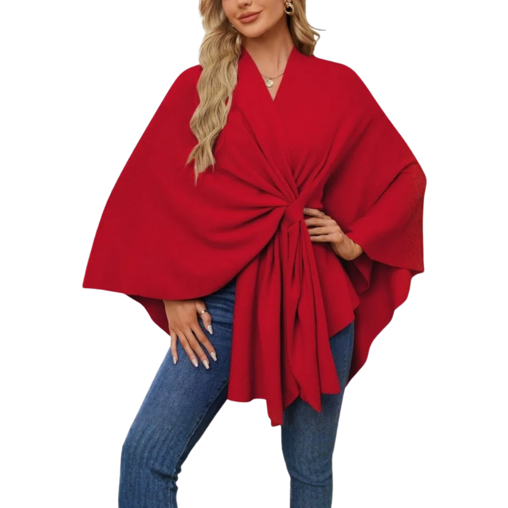 Poncho de punto elegante para mujer -Rojo - Ozerty