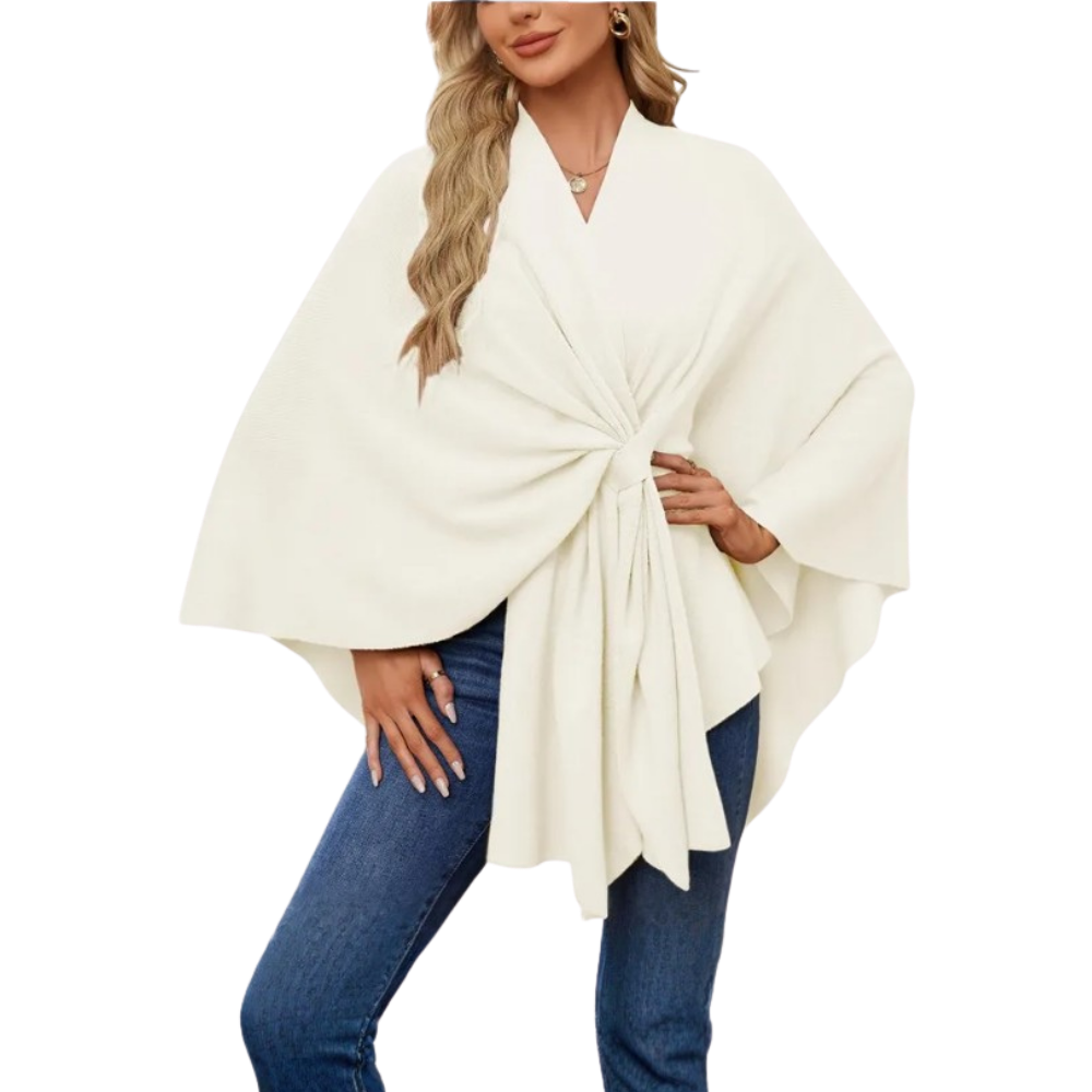 Poncho de punto elegante para mujer -Blanco - Ozerty