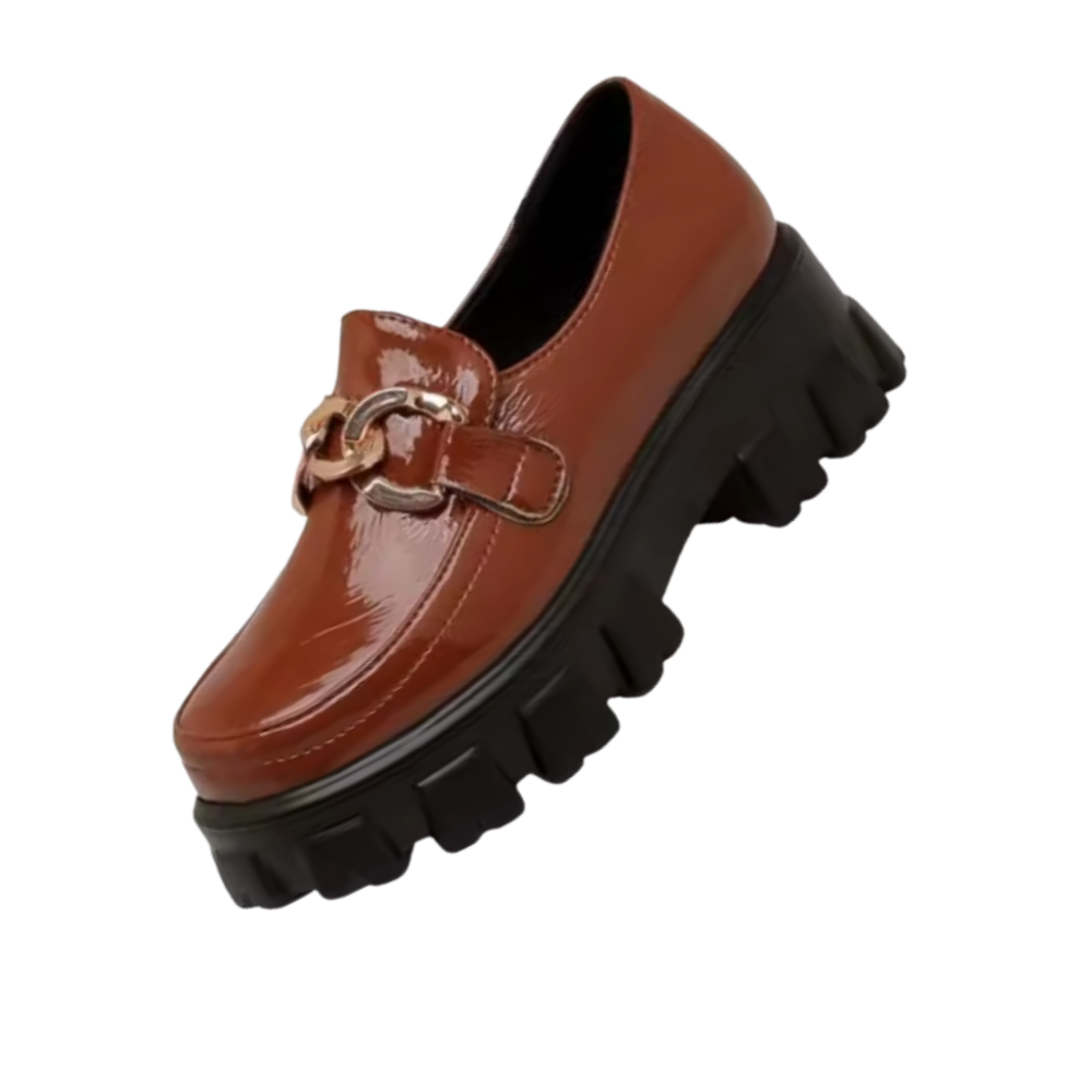 Mocasines de cuero grueso y elegantes -Marrón - Ozerty