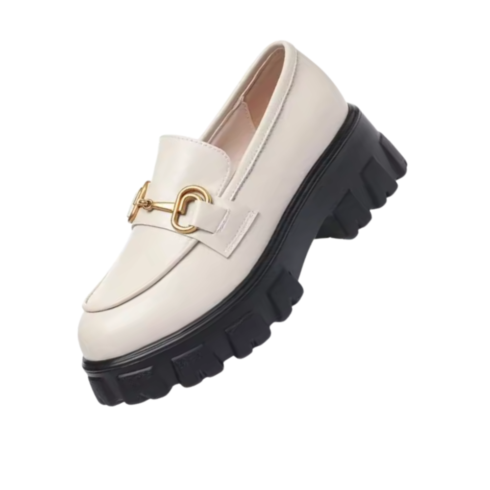Mocasines de cuero grueso y elegantes -Marfil - Ozerty