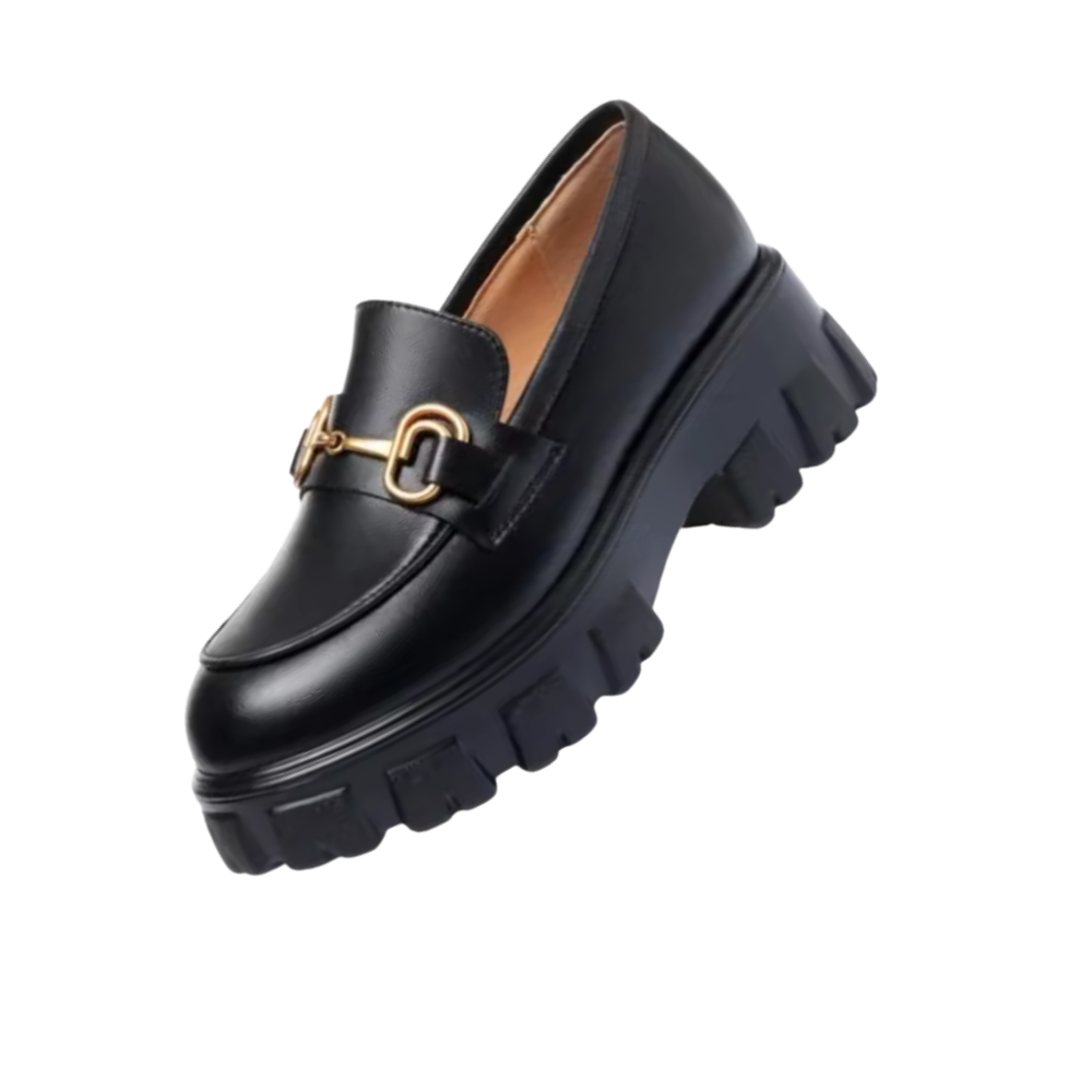 Mocasines de cuero grueso y elegantes -Negro mate - Ozerty