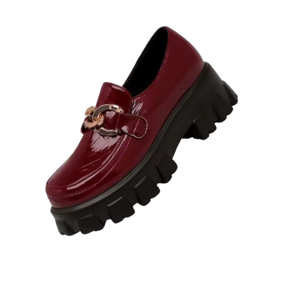 Mocasines de cuero grueso y elegantes -Rojo - Ozerty