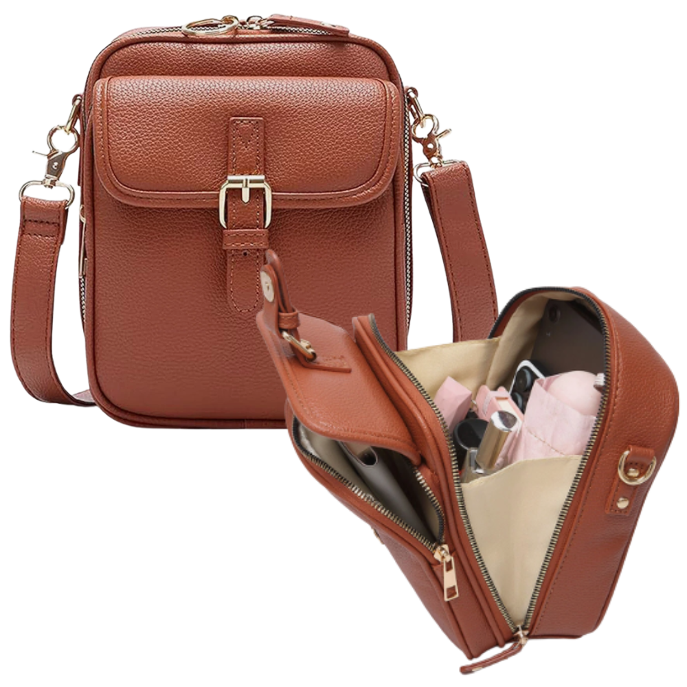 Bolso cruzado vintage estilo todo en uno -Marrón - Ozerty