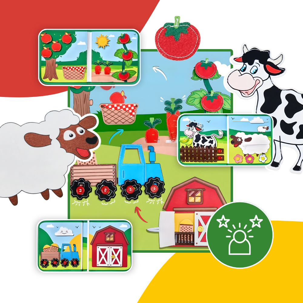 Libro infantil interactivo con velcro sobre la granja - Ozerty