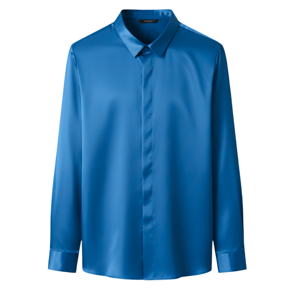 Polo de seda para hombre sin arrugas -Azul - Ozerty