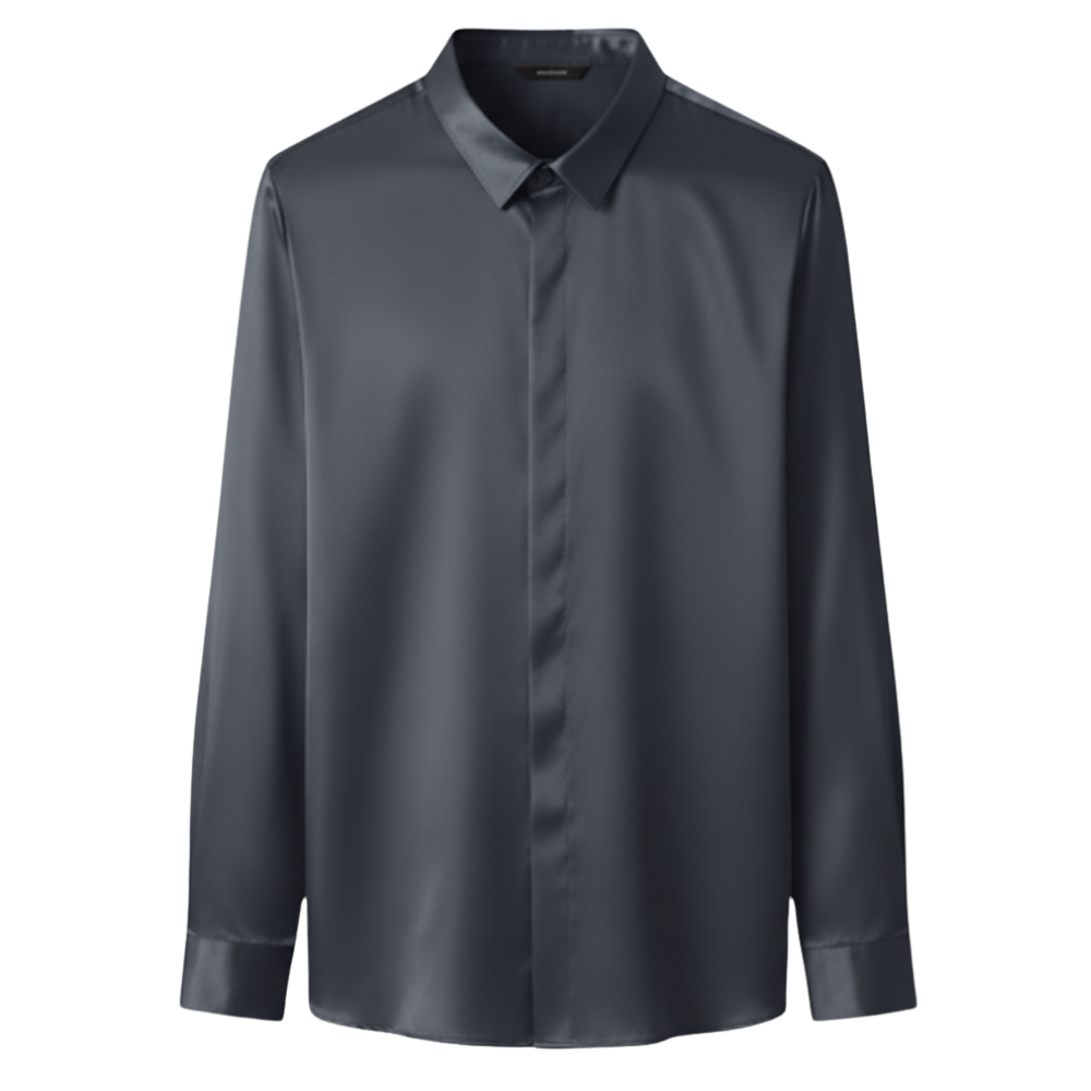 Polo de seda para hombre sin arrugas -Gris - Ozerty