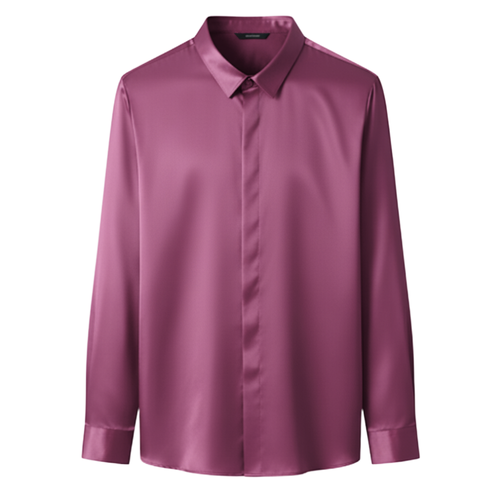Polo de seda para hombre sin arrugas -Rojo rosado - Ozerty