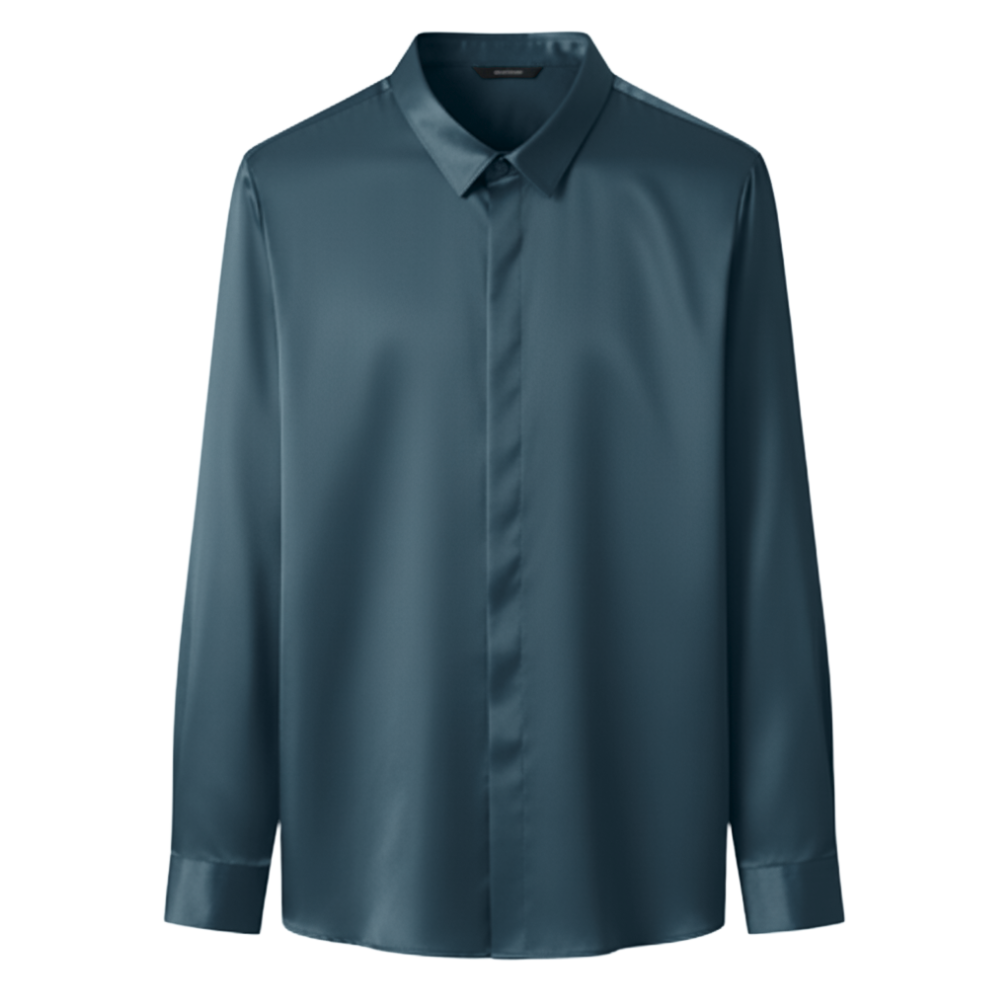Polo de seda para hombre sin arrugas -Verde azulado - Ozerty