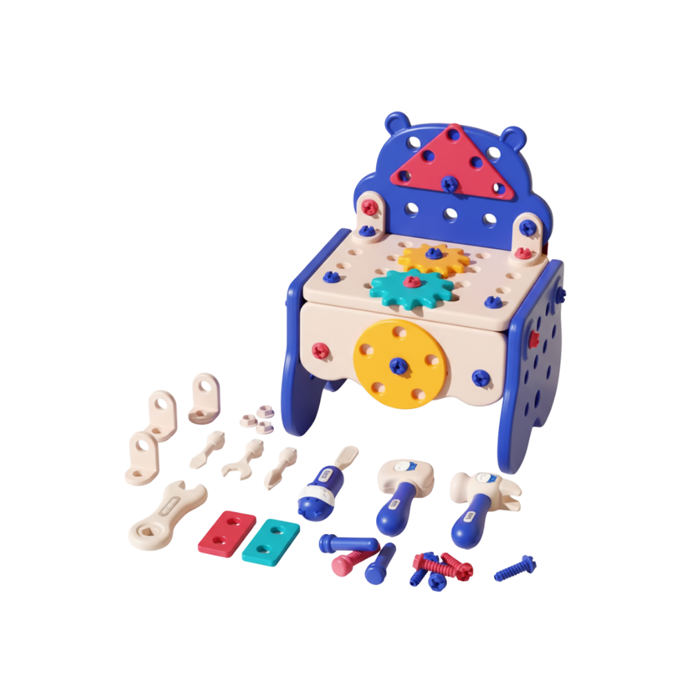 Caja de herramientas para niños con rompecabezas de tornillos -Azul - Ozerty