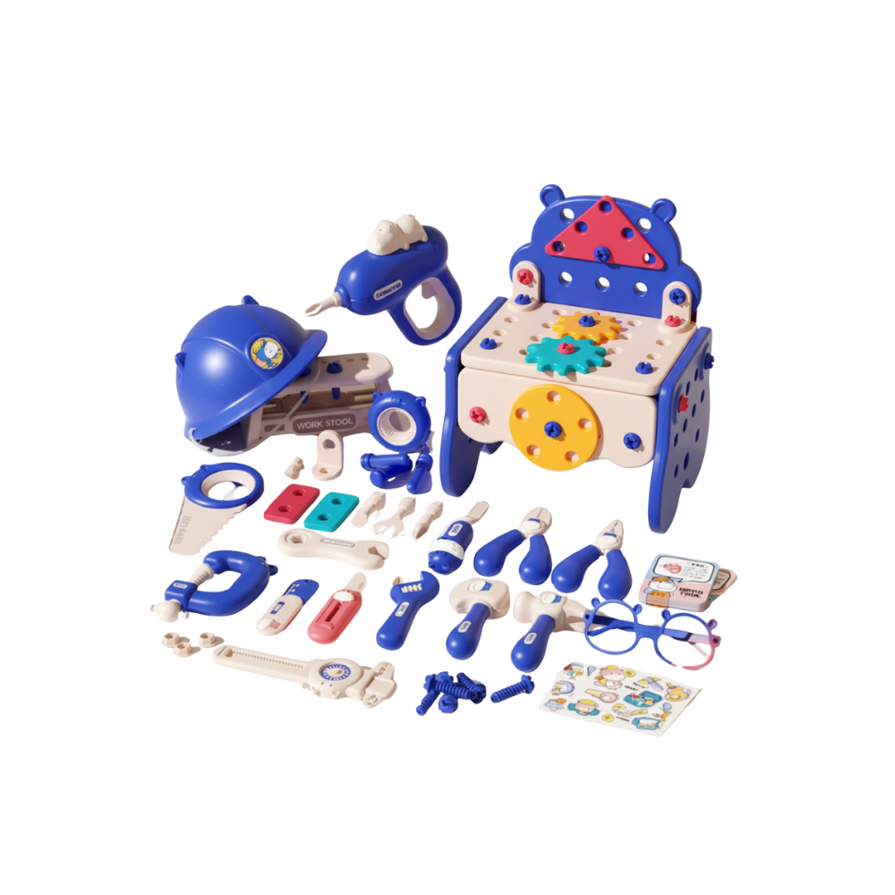 Caja de herramientas para niños con rompecabezas de tornillos -Azul - Ozerty