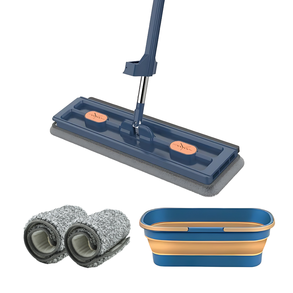 Set de fregona plana autoenrollable con cubo

 -Set azul - Ozerty