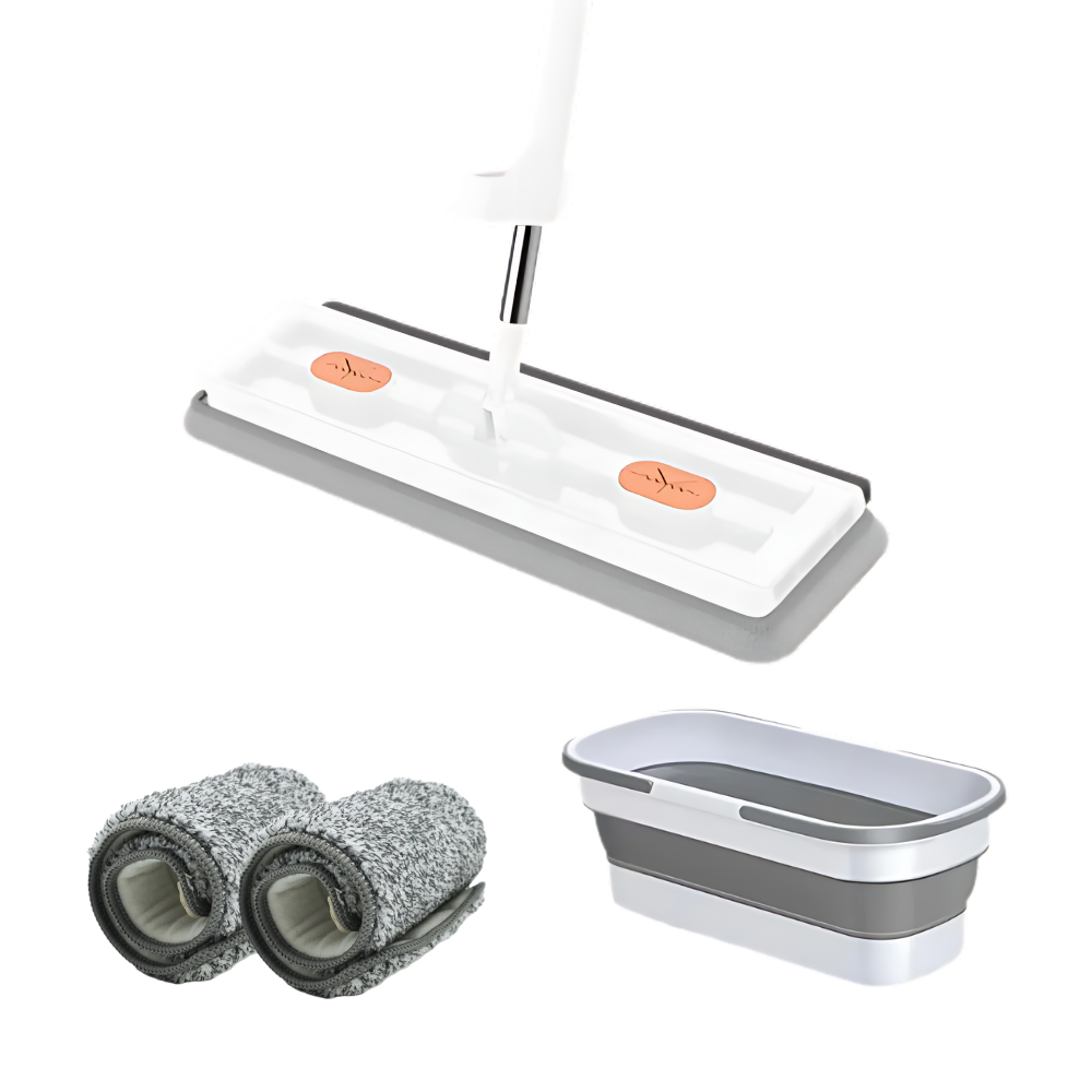 Set de fregona plana autoenrollable con cubo

 -Set blanco - Ozerty