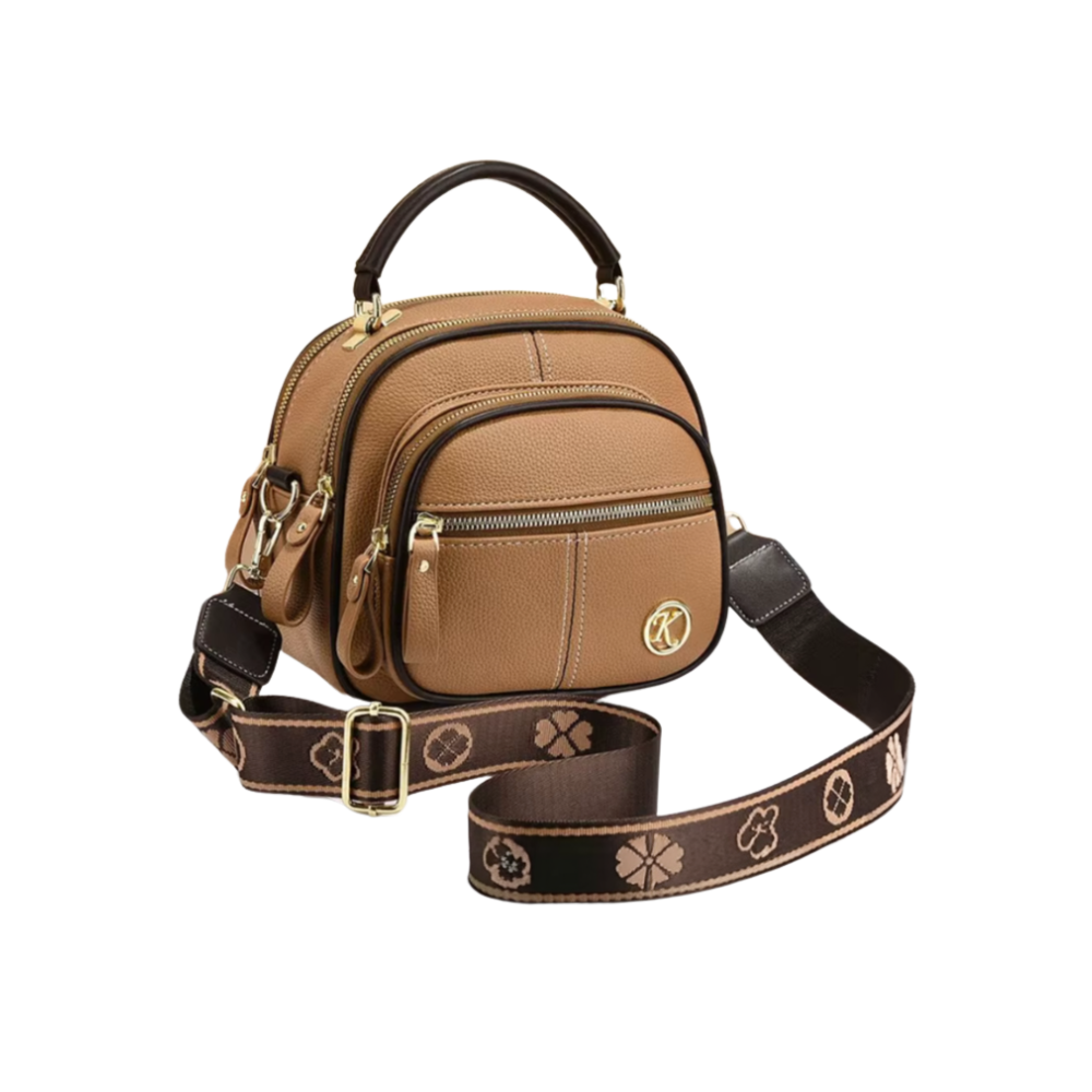 Bolso bandolera de piel vegana -Caqui - Ozerty