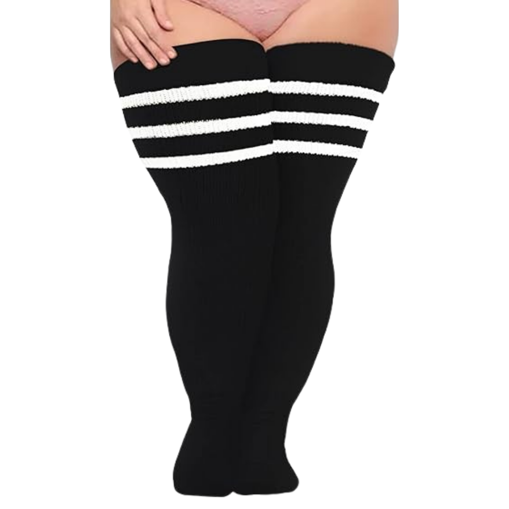 Medias musleras gruesas para mujer -Blanco + negro - Ozerty