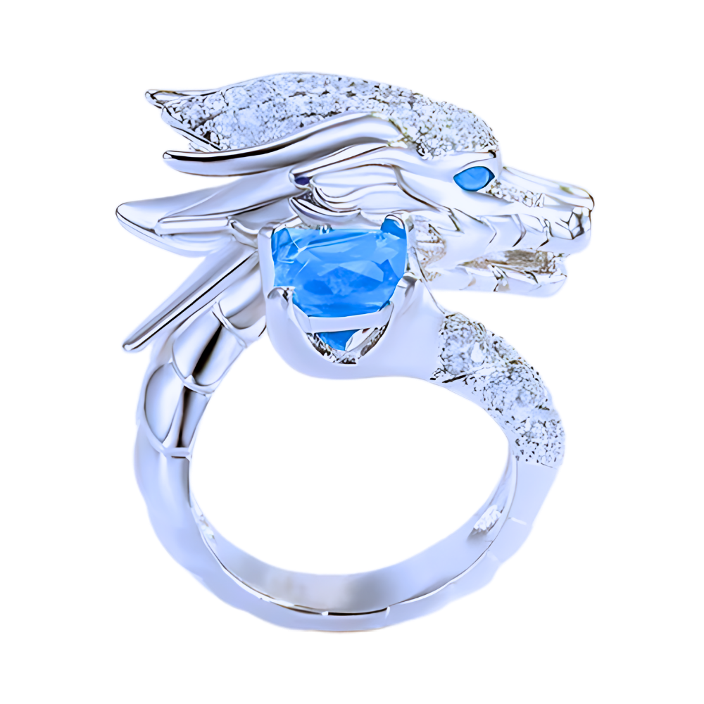 Anillo de plata con forma de dragón hecho a mano -Azul - Ozerty