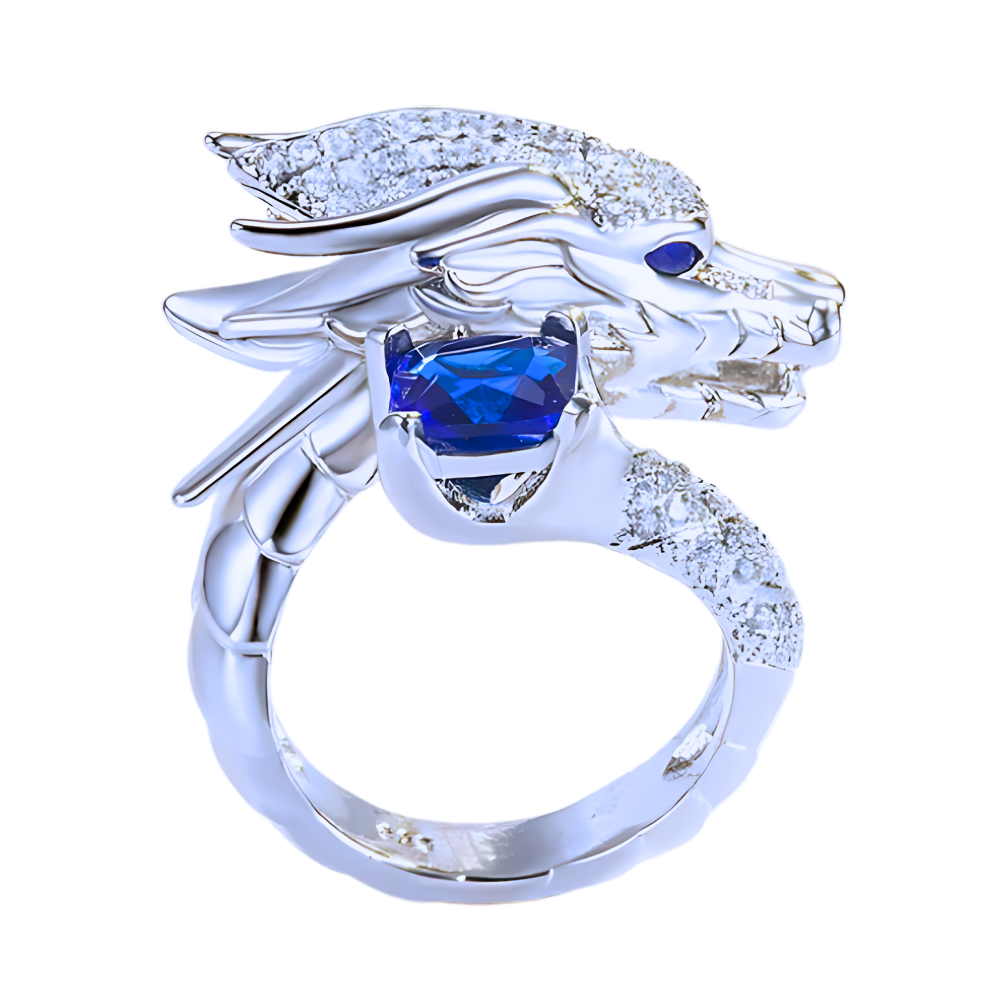 Anillo de plata con forma de dragón hecho a mano -Azul marino - Ozerty