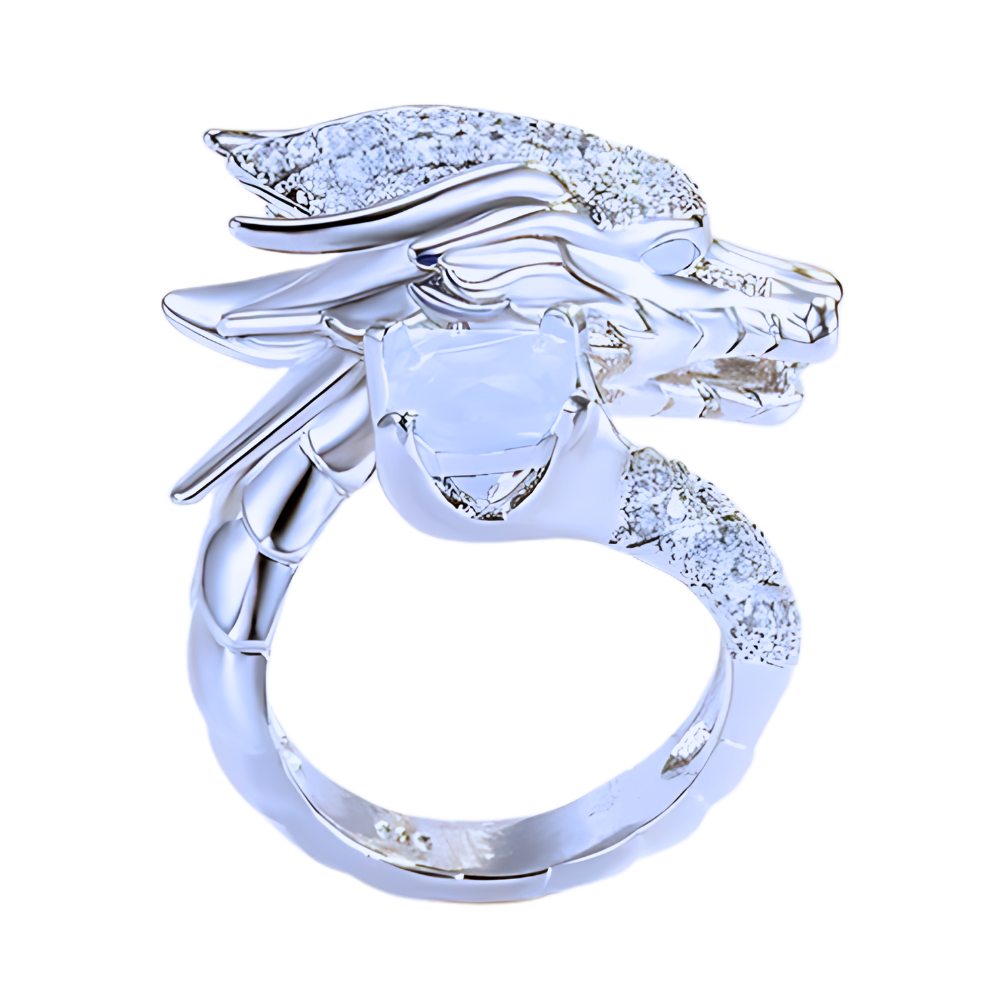 Anillo de plata con forma de dragón hecho a mano -Blanco - Ozerty