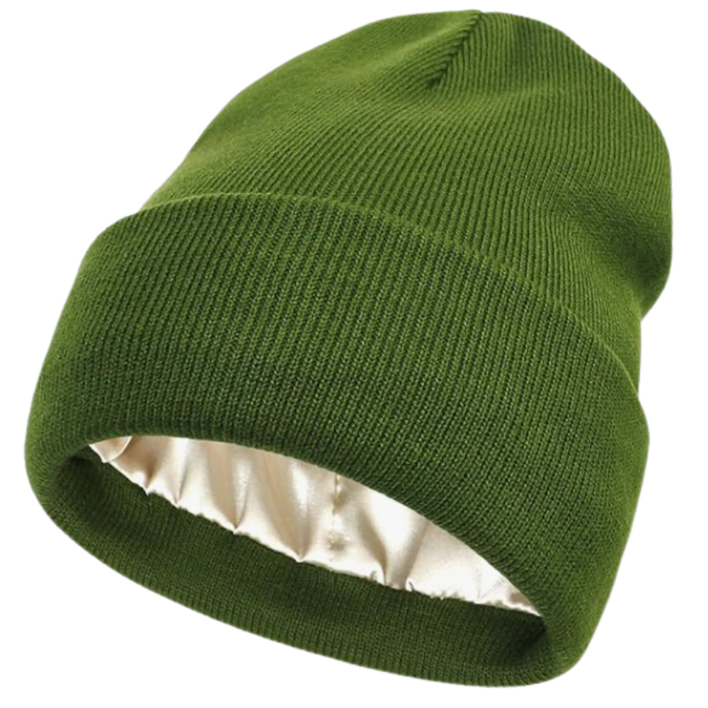 Gorro de punto con forro de satén -Verde - Ozerty