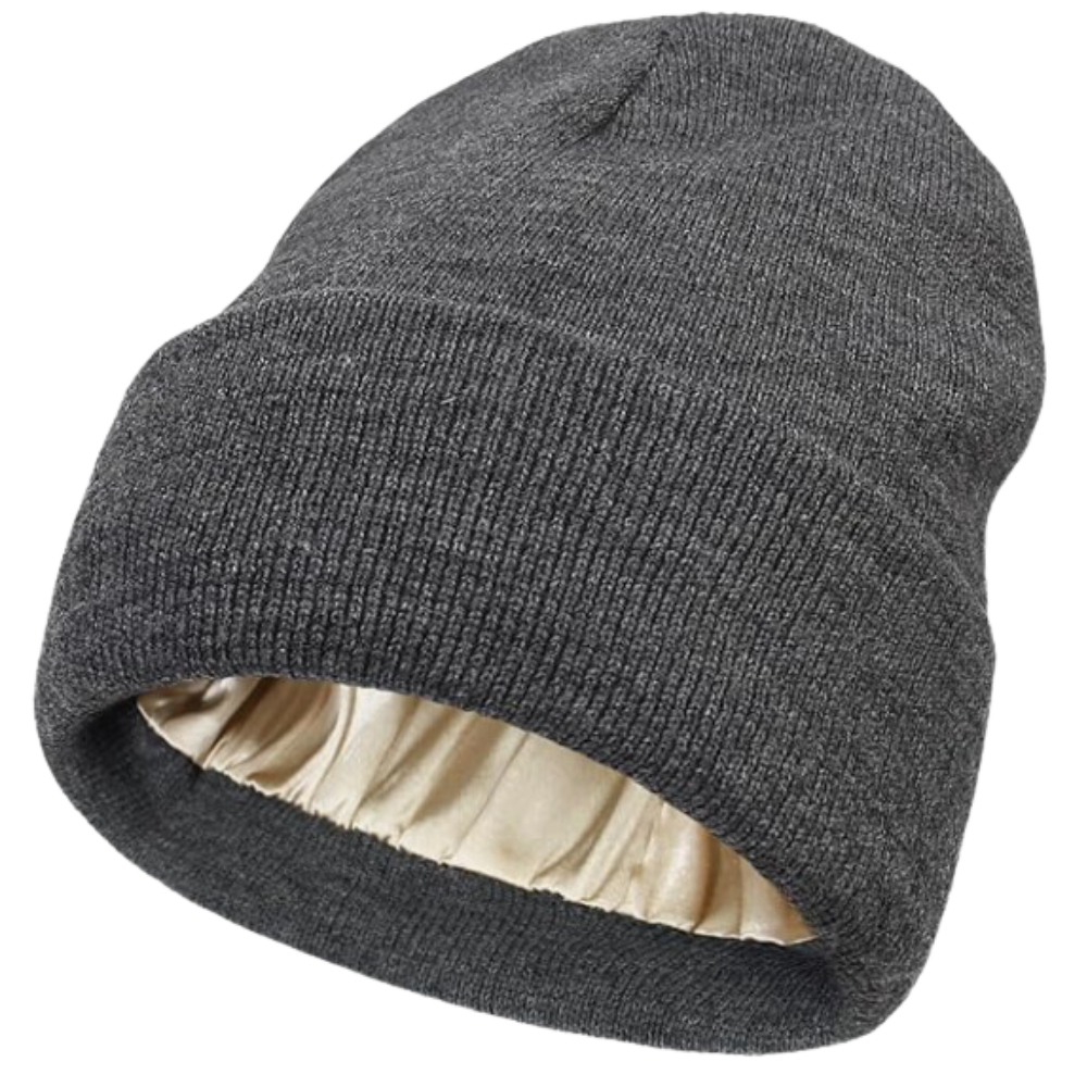 Gorro de punto con forro de satén -Gris oscuro - Ozerty