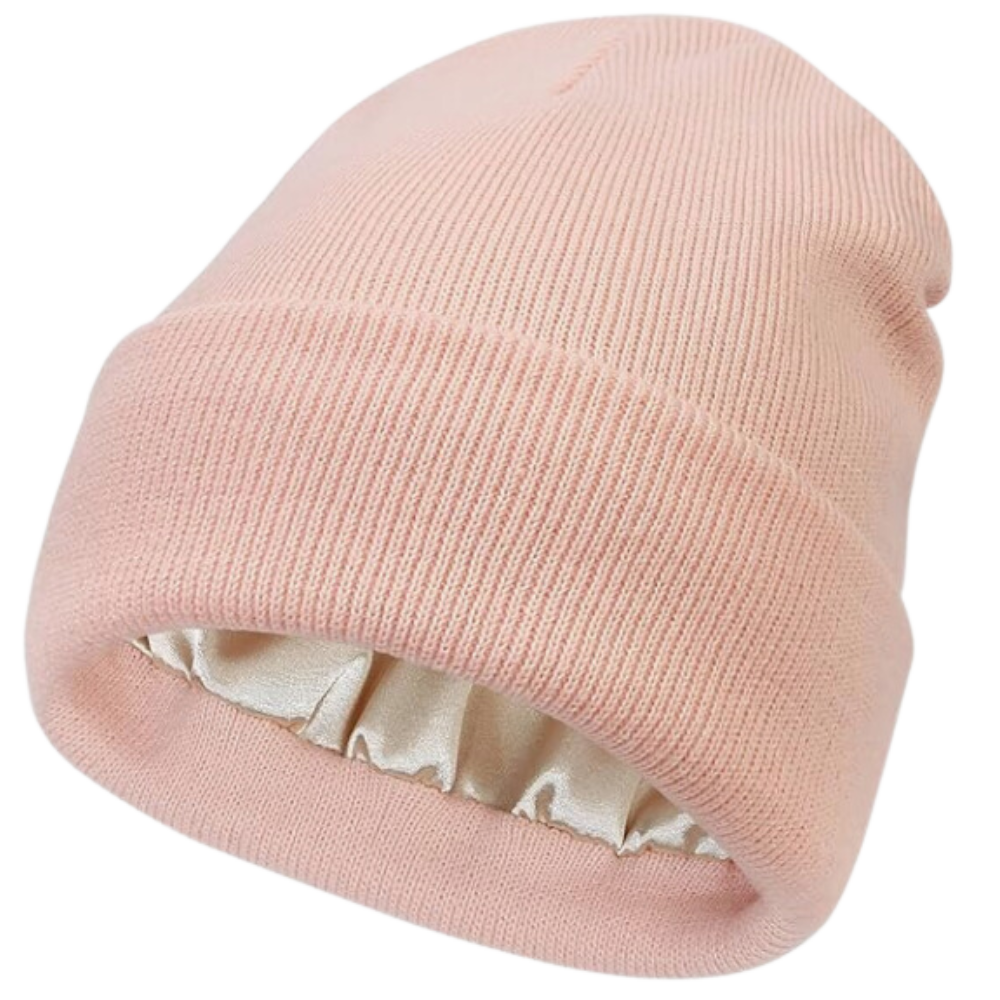 Gorro de punto con forro de satén -Rosa - Ozerty