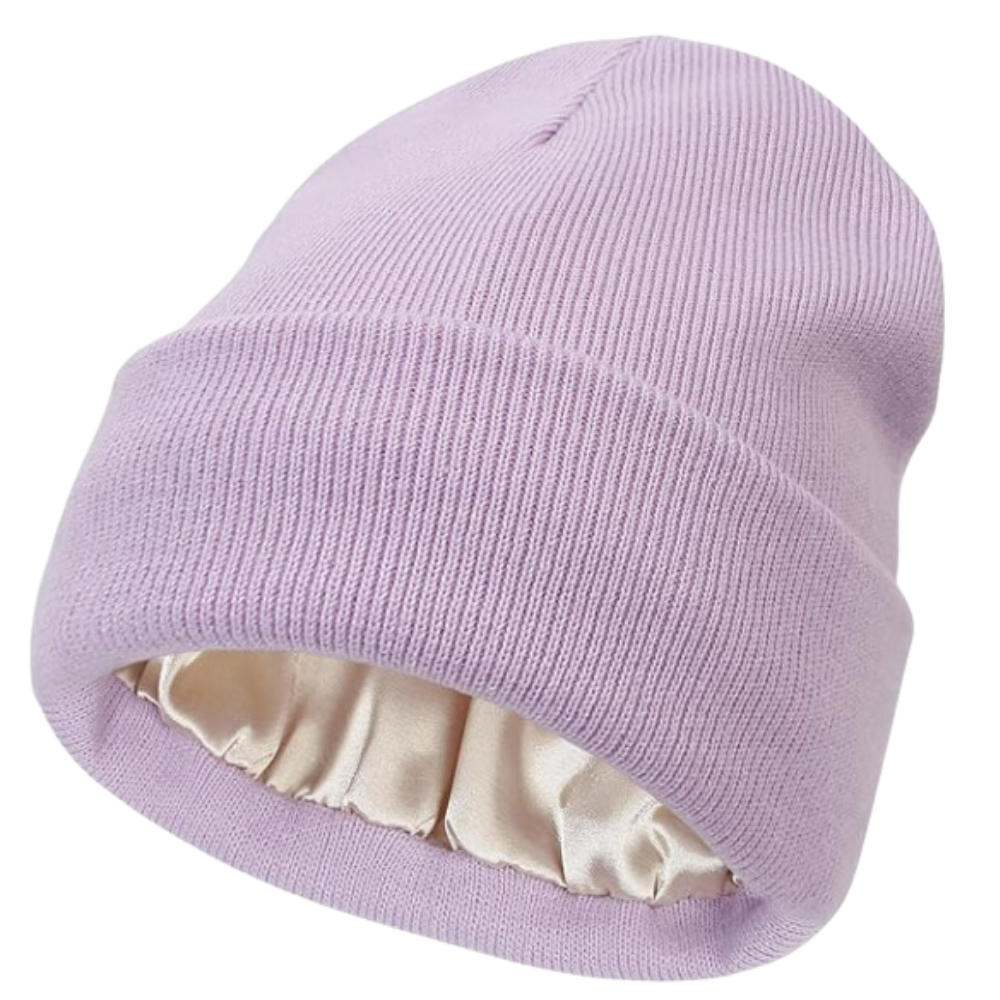 Gorro de punto con forro de satén -Morado - Ozerty