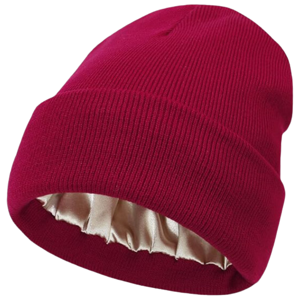 Gorro de punto con forro de satén -Rojo - Ozerty