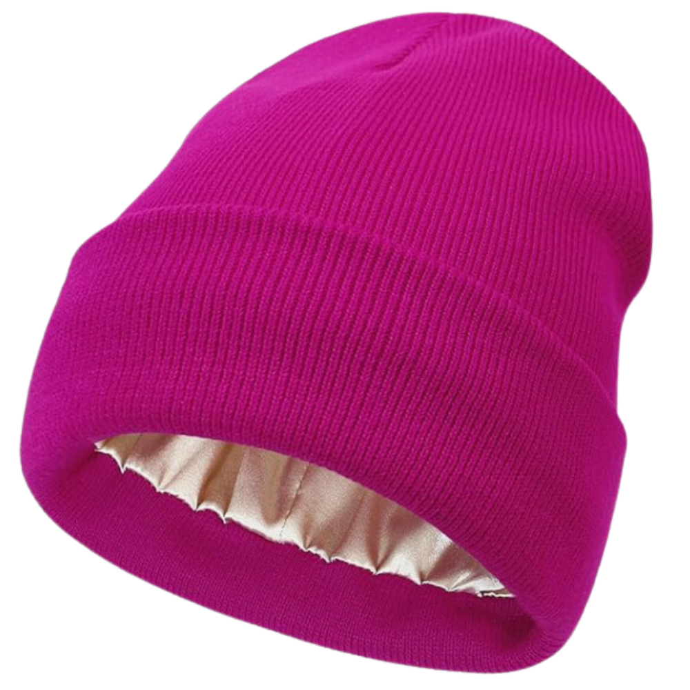 Gorro de punto con forro de satén -Rojo chicle - Ozerty